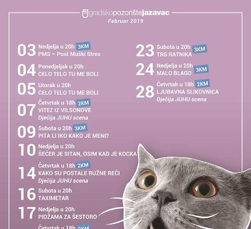 Repertoar Gradskog pozorišta Jazavac za februar
